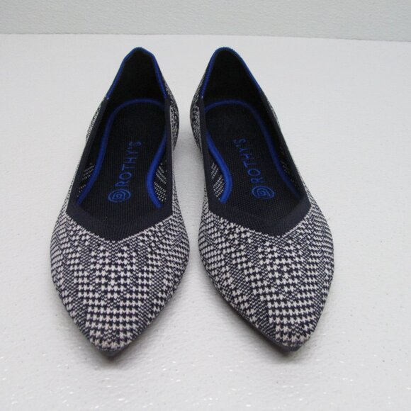 Rothy’s The Point Black White Houndstooth Flats Pointed Toe size 9 - Picture 2 of 9